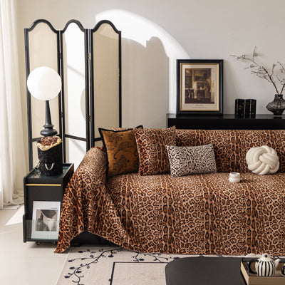 24 of 26:Leopard Print Flannel Sofa Throw Cover, Soft Couch Protector for Pets, Kids & Home 