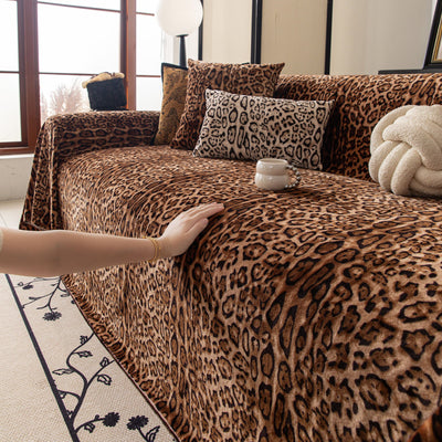 13 of 26:Leopard Print Flannel Sofa Throw Cover, Soft Couch Protector for Pets, Kids & Home 