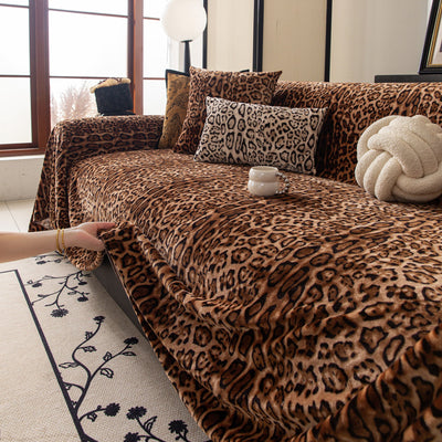 15 of 26:Leopard Print Flannel Sofa Throw Cover, Soft Couch Protector for Pets, Kids & Home 