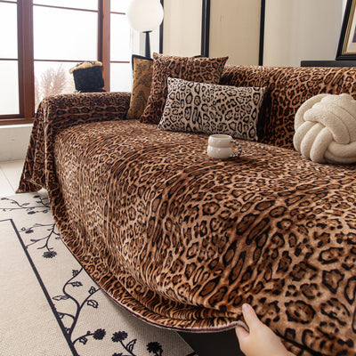16 of 26:Leopard Print Flannel Sofa Throw Cover, Soft Couch Protector for Pets, Kids & Home 