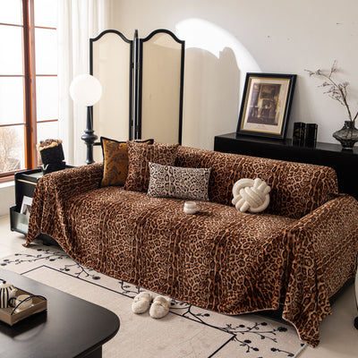 6 of 26:Leopard Print Flannel Sofa Throw Cover, Soft Couch Protector for Pets, Kids & Home 