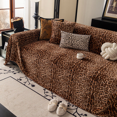 22 of 26:Leopard Print Flannel Sofa Throw Cover, Soft Couch Protector for Pets, Kids & Home 