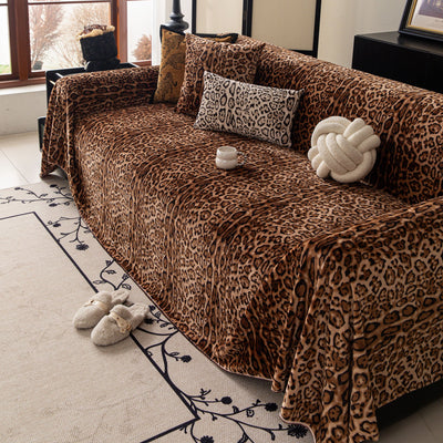 8 of 26:Leopard Print Flannel Sofa Throw Cover, Soft Couch Protector for Pets, Kids & Home 