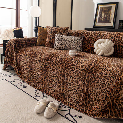 7 of 26:Leopard Print Flannel Sofa Throw Cover, Soft Couch Protector for Pets, Kids & Home 