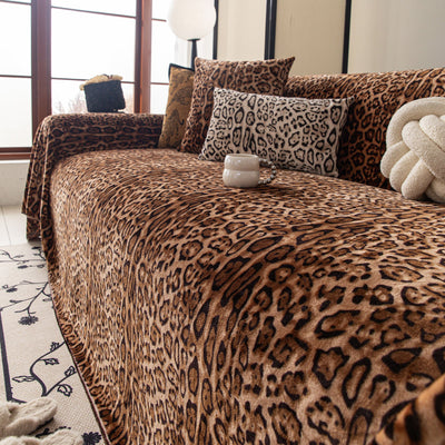 21 of 26:Leopard Print Flannel Sofa Throw Cover, Soft Couch Protector for Pets, Kids & Home 