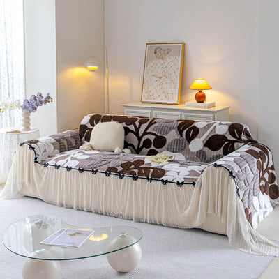 26 of 31:3D Floral Sofa Throw Cover, Soft Plush Couch Protector with Decorative Ruffled Skirt 