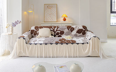 27 of 31:3D Floral Sofa Throw Cover, Soft Plush Couch Protector with Decorative Ruffled Skirt 