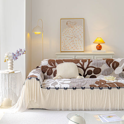 5 of 31:3D Floral Sofa Throw Cover, Soft Plush Couch Protector with Decorative Ruffled Skirt 