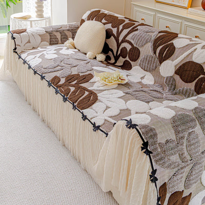 23 of 31:3D Floral Sofa Throw Cover, Soft Plush Couch Protector with Decorative Ruffled Skirt 
