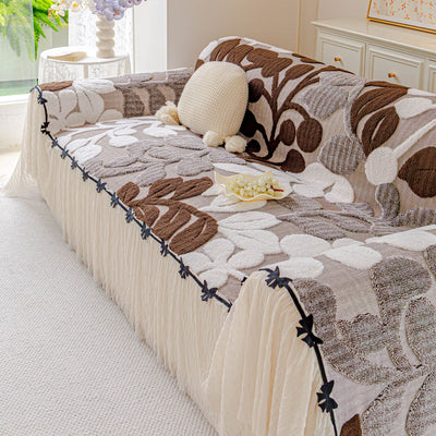 7 of 31:3D Floral Sofa Throw Cover, Soft Plush Couch Protector with Decorative Ruffled Skirt 