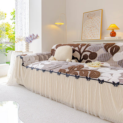 21 of 31:3D Floral Sofa Throw Cover, Soft Plush Couch Protector with Decorative Ruffled Skirt 