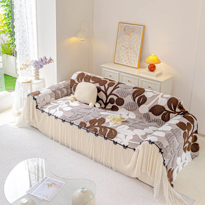 20 of 31:3D Floral Sofa Throw Cover, Soft Plush Couch Protector with Decorative Ruffled Skirt 