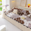 19 of 31:3D Floral Sofa Throw Cover, Soft Plush Couch Protector with Decorative Ruffled Skirt 