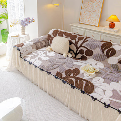 19 of 31:3D Floral Sofa Throw Cover, Soft Plush Couch Protector with Decorative Ruffled Skirt 