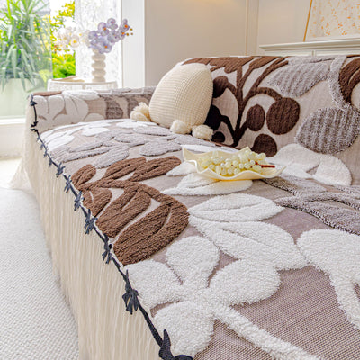 8 of 31:3D Floral Sofa Throw Cover, Soft Plush Couch Protector with Decorative Ruffled Skirt 