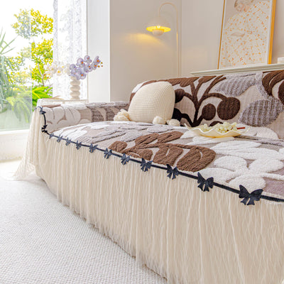 18 of 31:3D Floral Sofa Throw Cover, Soft Plush Couch Protector with Decorative Ruffled Skirt 