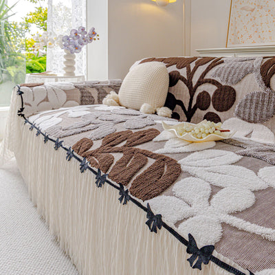 16 of 31:3D Floral Sofa Throw Cover, Soft Plush Couch Protector with Decorative Ruffled Skirt 