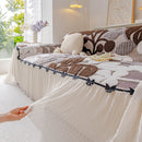 14 of 31:3D Floral Sofa Throw Cover, Soft Plush Couch Protector with Decorative Ruffled Skirt 