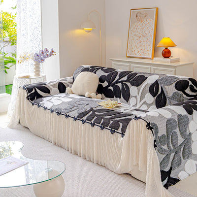 29 of 31:3D Floral Sofa Throw Cover, Soft Plush Couch Protector with Decorative Ruffled Skirt 