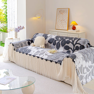 31 of 31:3D Floral Sofa Throw Cover, Soft Plush Couch Protector with Decorative Ruffled Skirt 
