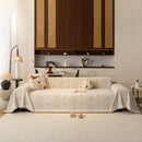 4 of 31:Luxury Elegant Chenille Sofa Throw Cover with Floral Embroidered Lace & Pom-Pom Trim 