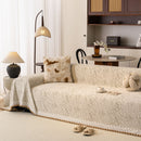 5 of 31:Luxury Elegant Chenille Sofa Throw Cover with Floral Embroidered Lace & Pom-Pom Trim 