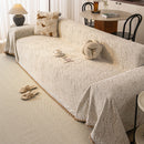 7 of 31:Luxury Elegant Chenille Sofa Throw Cover with Floral Embroidered Lace & Pom-Pom Trim 