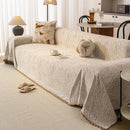 8 of 31:Luxury Elegant Chenille Sofa Throw Cover with Floral Embroidered Lace & Pom-Pom Trim 