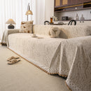 25 of 31:Luxury Elegant Chenille Sofa Throw Cover with Floral Embroidered Lace & Pom-Pom Trim 