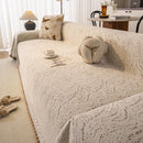 12 of 31:Luxury Elegant Chenille Sofa Throw Cover with Floral Embroidered Lace & Pom-Pom Trim 