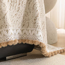13 of 31:Luxury Elegant Chenille Sofa Throw Cover with Floral Embroidered Lace & Pom-Pom Trim 