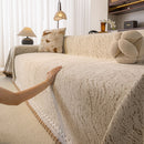 14 of 31:Luxury Elegant Chenille Sofa Throw Cover with Floral Embroidered Lace & Pom-Pom Trim 
