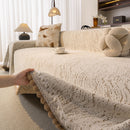 16 of 31:Luxury Elegant Chenille Sofa Throw Cover with Floral Embroidered Lace & Pom-Pom Trim 
