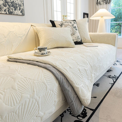 11 of 29:Plush Quilted Padded Sofa Cover, Non-Slip Seashell Couch Protector for Pets & Kids 