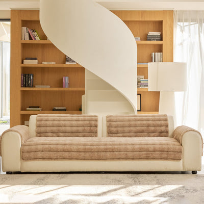 34 of 40:Plush Faux Rabbit Fur Sofa Cover, Warm Non-Slip Couch Protector for Leather Sofas 