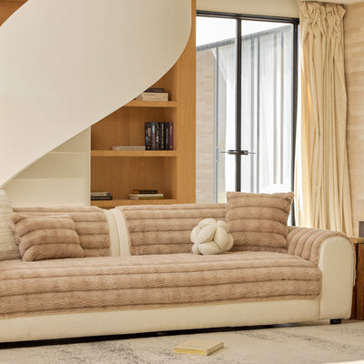 33 of 40:Plush Faux Rabbit Fur Sofa Cover, Warm Non-Slip Couch Protector for Leather Sofas 