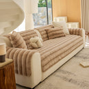 9 of 40:Plush Faux Rabbit Fur Sofa Cover, Warm Non-Slip Couch Protector for Leather Sofas 