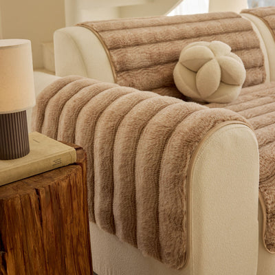 11 of 40:Plush Faux Rabbit Fur Sofa Cover, Warm Non-Slip Couch Protector for Leather Sofas 
