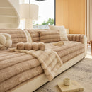 27 of 40:Plush Faux Rabbit Fur Sofa Cover, Warm Non-Slip Couch Protector for Leather Sofas 