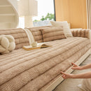 13 of 40:Plush Faux Rabbit Fur Sofa Cover, Warm Non-Slip Couch Protector for Leather Sofas 