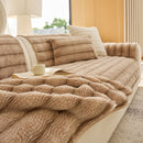 23 of 40:Plush Faux Rabbit Fur Sofa Cover, Warm Non-Slip Couch Protector for Leather Sofas 