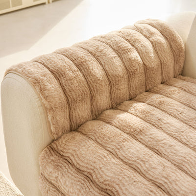 18 of 40:Plush Faux Rabbit Fur Sofa Cover, Warm Non-Slip Couch Protector for Leather Sofas 