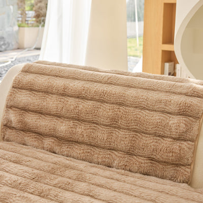 19 of 40:Plush Faux Rabbit Fur Sofa Cover, Warm Non-Slip Couch Protector for Leather Sofas 