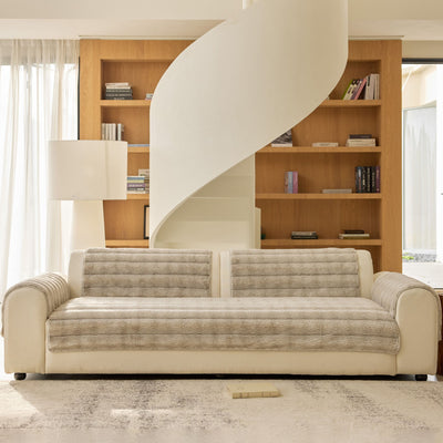 35 of 40:Plush Faux Rabbit Fur Sofa Cover, Warm Non-Slip Couch Protector for Leather Sofas 