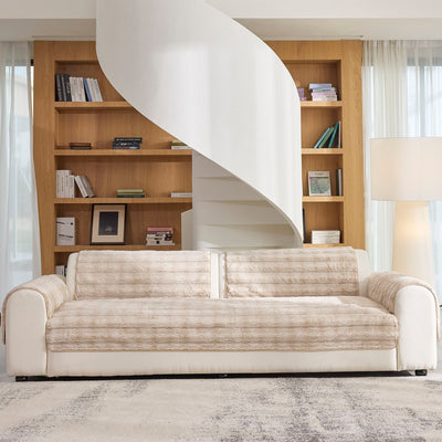 37 of 40:Plush Faux Rabbit Fur Sofa Cover, Warm Non-Slip Couch Protector for Leather Sofas 