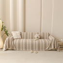 23 of 25:Textured Striped Sofa Throw Cover, Soft Woven Couch Protector with Fringe Edges 
