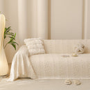 21 of 25:Textured Striped Sofa Throw Cover, Soft Woven Couch Protector with Fringe Edges 