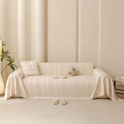 2 of 25:Textured Striped Sofa Throw Cover, Soft Woven Couch Protector with Fringe Edges 