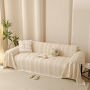19 of 25:Textured Striped Sofa Throw Cover, Soft Woven Couch Protector with Fringe Edges 