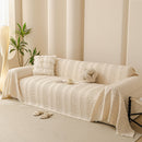4 of 25:Textured Striped Sofa Throw Cover, Soft Woven Couch Protector with Fringe Edges 
